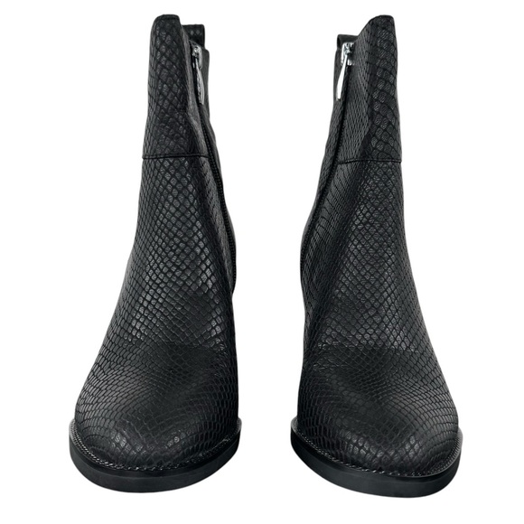 Franco Sarto Owens Ankle Booties Black Leather Block Heel Snake Embossed | Sz 6 - Picture 4 of 10